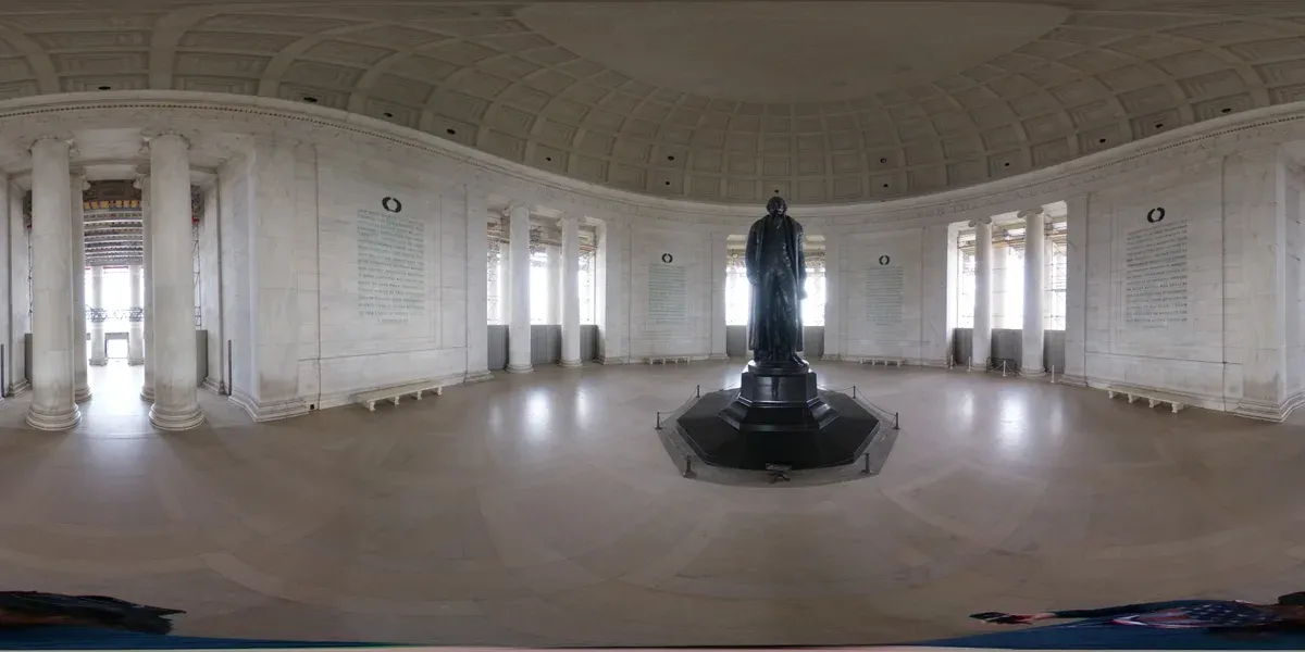 The Jefferson Memorial across the Tidal Basin, a stop on a Washington DC tour for seniors in a Model T replica