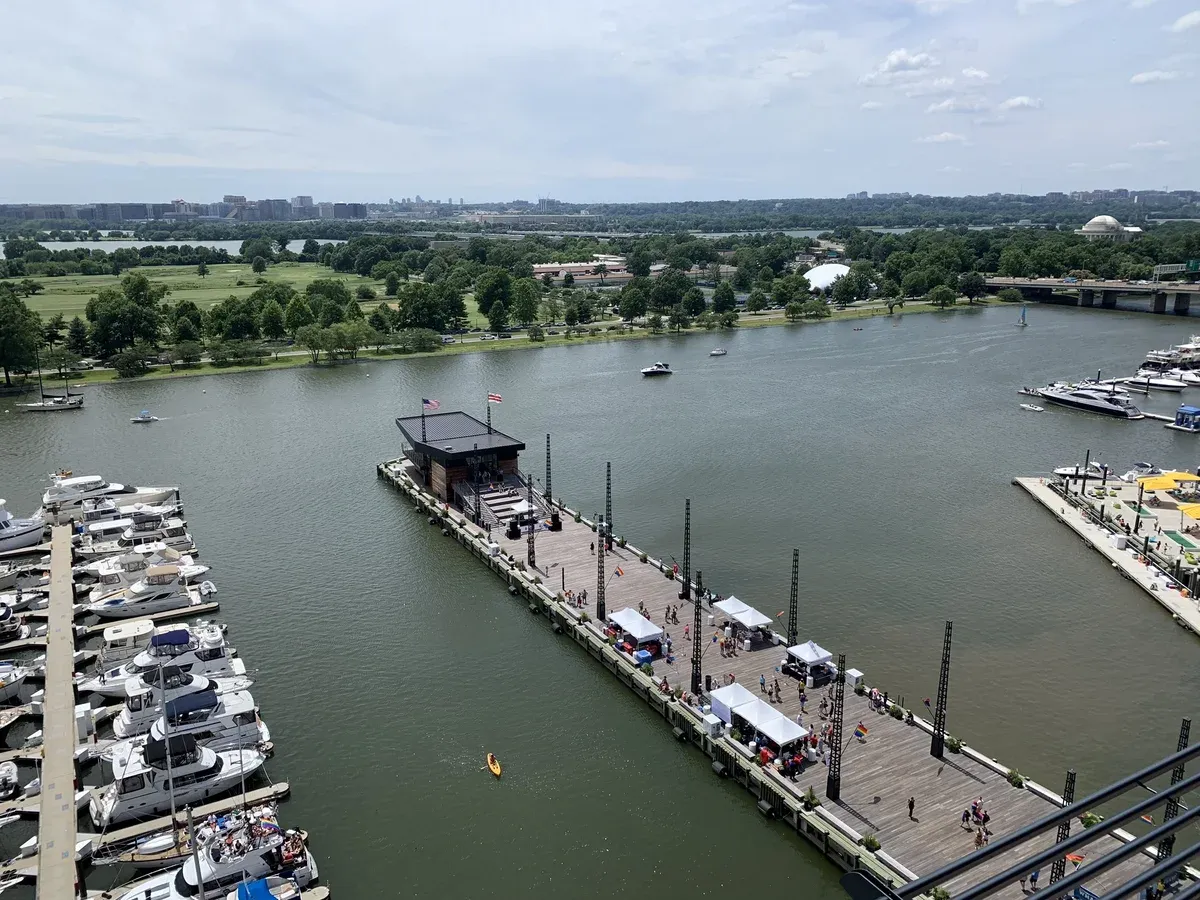 The Wharf waterfront on the Potomac in Southwest Washington, where the lunch cruise boards on a Washington DC tour for seniors